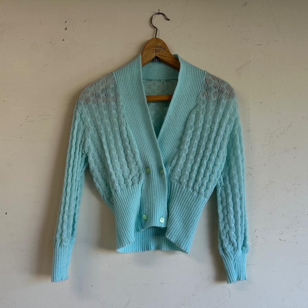 Vintage 50s blue pin up cardigan sweater